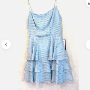 Juniors Dress Party Prom Sz 3/4  Fit / Flare Straps Tiers Blue Polka Dots NEW